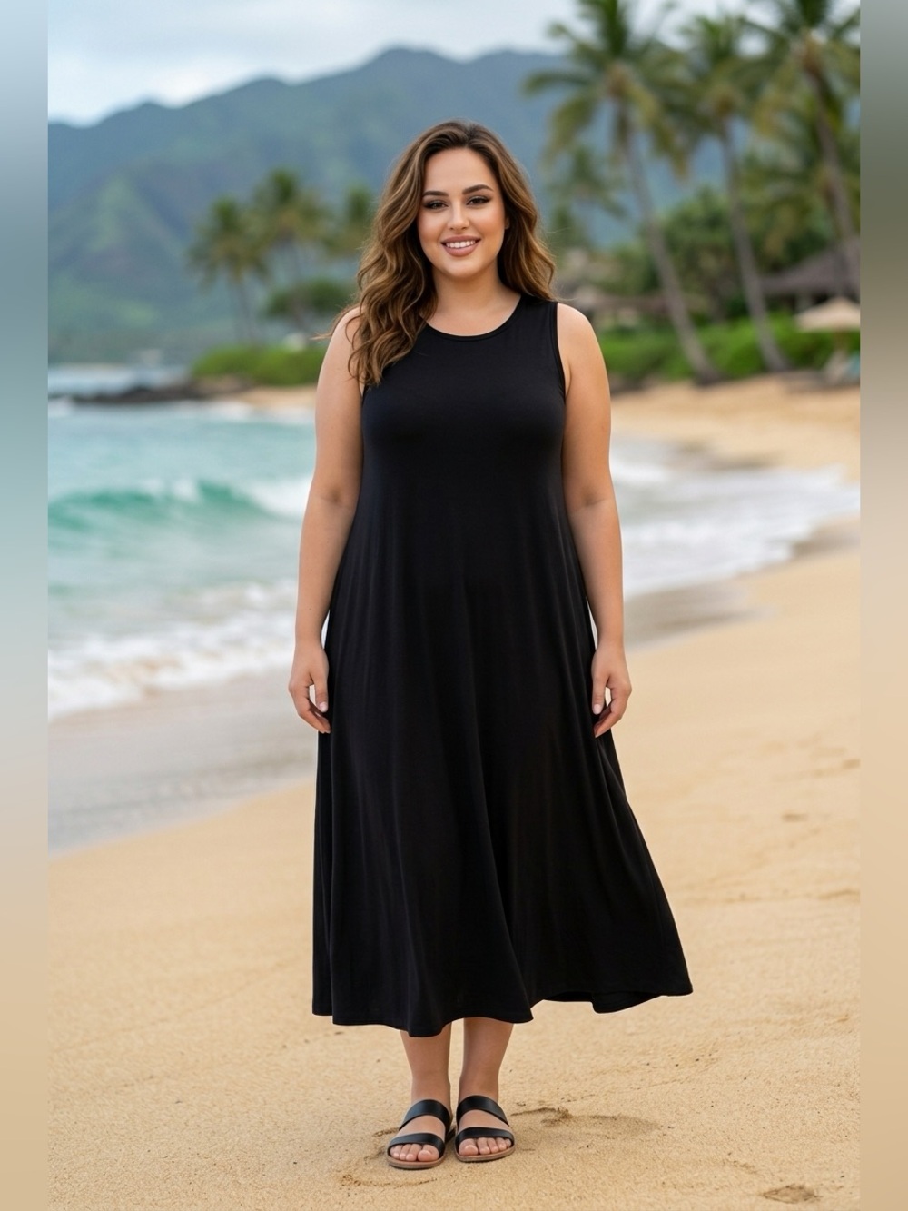 Time & Tru Black Sleeveless Midi Dress